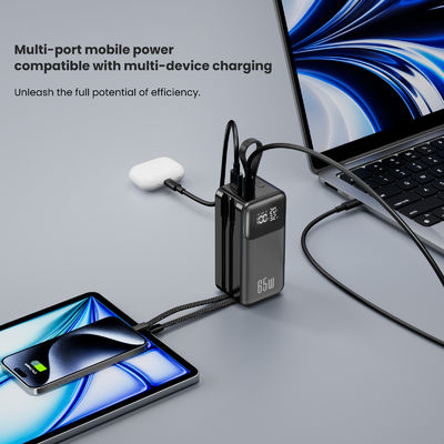 Φορητό φορτιστή Power Bank 65W για φορητό υπολογιστή, 4 εξόδους USB C Ταξιδιωτικά φορητά φορτιστή με ενσωματωμένο καλώδιο